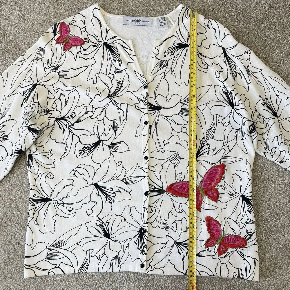 Vintage Marisa Christina Cardigan Butterfly Embroidered L Cottage Fairy Festival